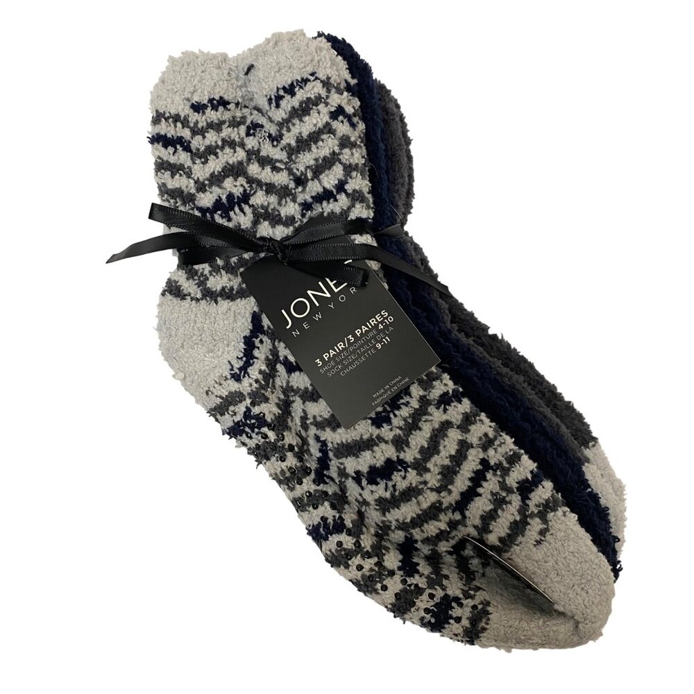 Jones New York Gray Cozy Soft Warm Socks for Shoe Size 4-10 3 Pairs New